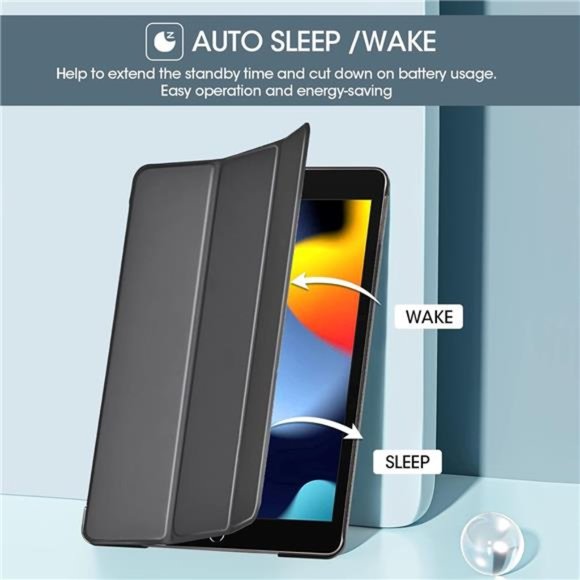 iPad Cover 9th Generation Slim Hard Back Smart Cover for 10.2 Pad Case - Black
